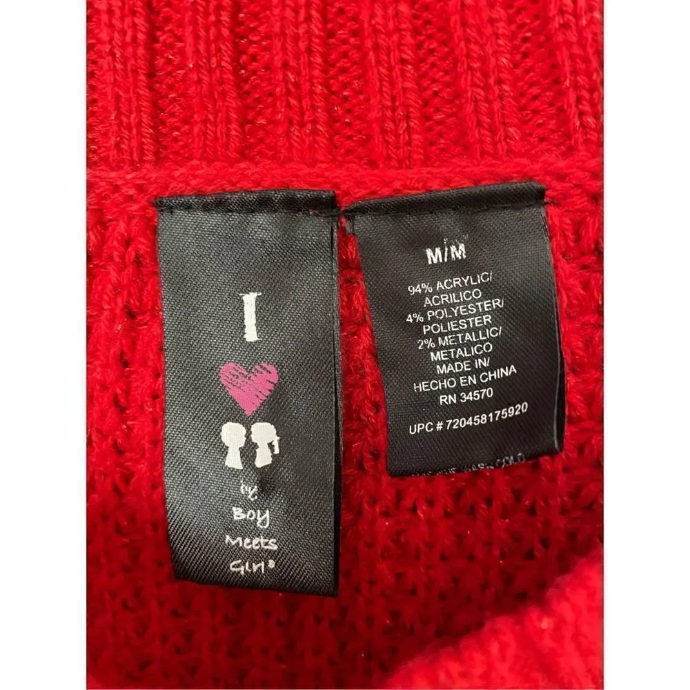 Boy meets girl cropped red sweater pull over with metallic thread size medium￼